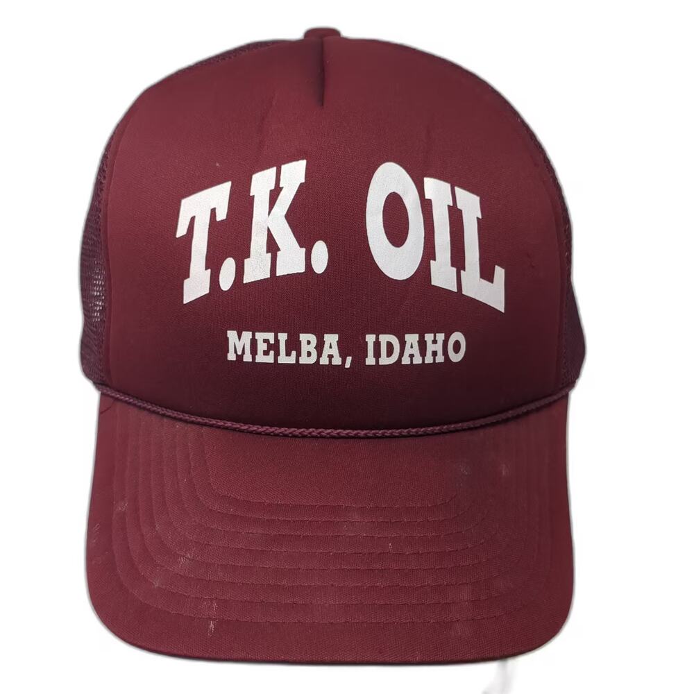 Winner TK Oil Melba Idaho Trucker Hat Red White Snapback OS Rope Brim Adjustable
